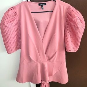 Mauve puff sleeve peplum blouse